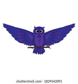 Búho con alas en una rama, ilustración vectorial