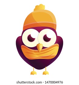 Owl in winter clothes icon. Cartoon of owl in winter clothes vector icon for web design isolated on white background