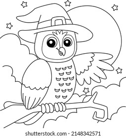 Owl Witch Hat Halloween Coloring Page for Kids