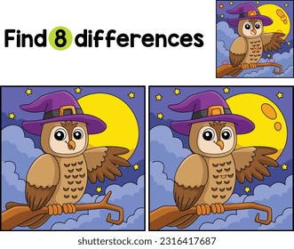 Owl Witch Hat Halloween Find The Differences