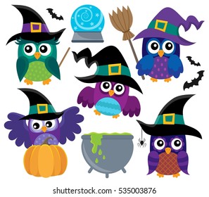 Owl bruja el tema conjunto 1 - eps10 ilustración vectorial.
