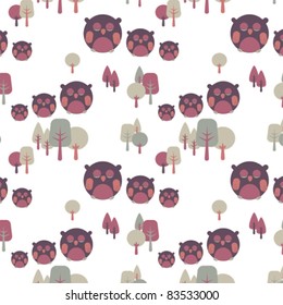 Owl in the Wood seamless pattern