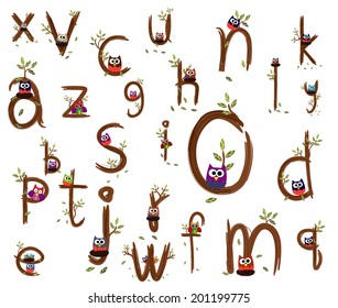 Owl Wood Vector letters a to z fonts. vector
