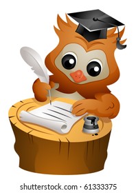 An Owl Writing a Letter with a Quill - Vector
