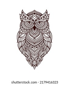 Owl Zen Art Mandala In Line Art Style. Vector Illustration Design. Tribal Vector Coloring Book Texture Background. 