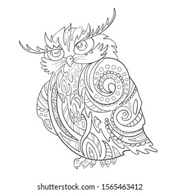 Owl. Zentangle. Print. Coloring page.Vector illustration