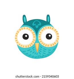 Owlet howlet face mask isolated owlet head icon flat cartoon design. Vector bird with funny big eyes, happy barn, eagle or long eared owl. Emoticon or avatar, kids toy face mask, children comic emoji