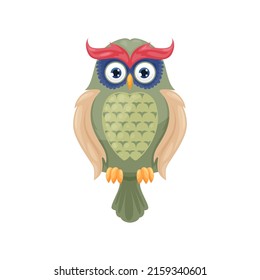 Owlet wild forest bird mascot, feathered barn, long eared eagle owl symbol of wisdom, nocturnal bird of prey with hooked beak, round eyes. Funny childish owlet or howlet, kids toy animal design
