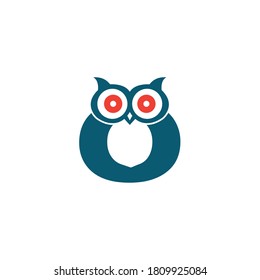 Owl-looking letter O, vector symbol