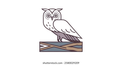 Owl,minimalistic flat 2D illustration,plain background,wildlife bird