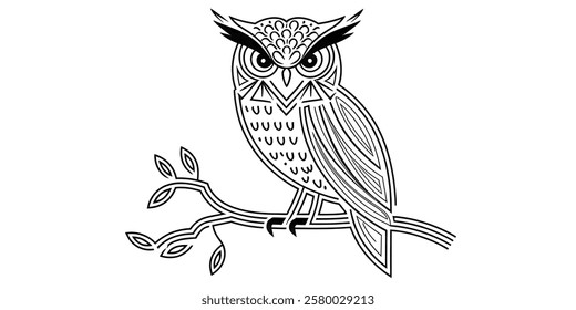 Owl,minimalistic flat 2D illustration,plain background,wildlife bird
