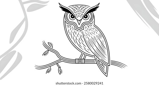 Owl,minimalistic flat 2D illustration,plain background,wildlife bird