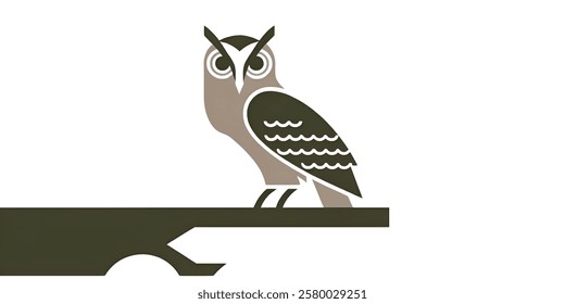 Owl,minimalistic flat 2D illustration,plain background,wildlife bird