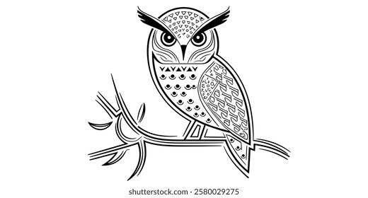 Owl,minimalistic flat 2D illustration,plain background,wildlife bird