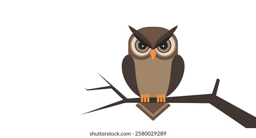 Owl,minimalistic flat 2D illustration,plain background,wildlife bird