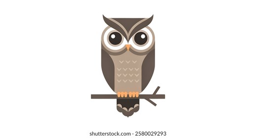 Owl,minimalistic flat 2D illustration,plain background,wildlife bird