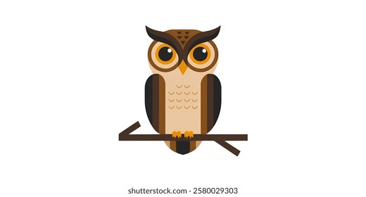 Owl,minimalistic flat 2D illustration,plain background,wildlife bird