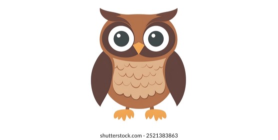 Búho, Ilustración vectorial plana 2D minimalista, fondo liso, pájaro de la vida silvestre