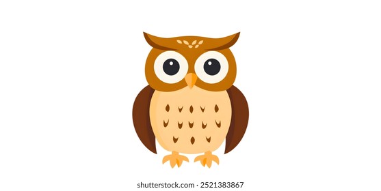 Owl,minimalistic flat 2D vector illustration,plain background,wildlife bird