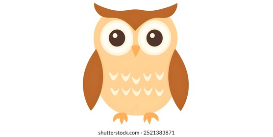 Búho, Ilustración vectorial plana 2D minimalista, fondo liso, pájaro de la vida silvestre