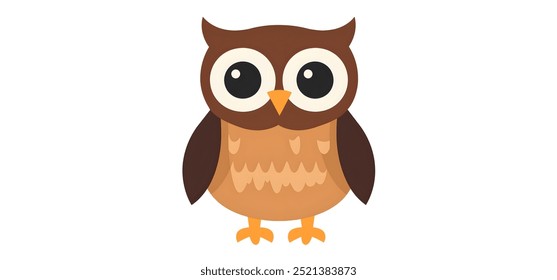 Owl,minimalistic flat 2D vector illustration,plain background,wildlife bird