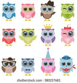 Owls with accessories 