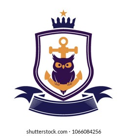 Owls anchor Crest Emblem Family logo brand identity.