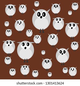  owls background with big eyes on brown background