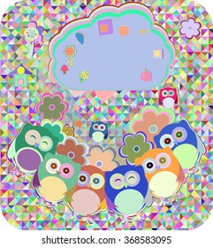 owls, birds, flowers, cloud and love heart, vector illustration