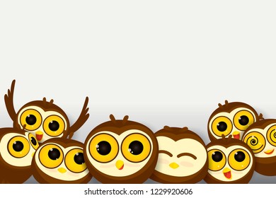 Owls cartoon character banner design with space text. Vector illustration