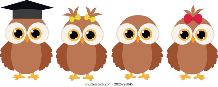 Owls children students vector illustration