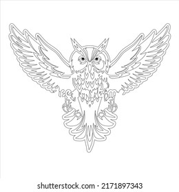 Owls Coloring Page . Adult antistress hand drawn coloring. Kids and adults owls coloring  page