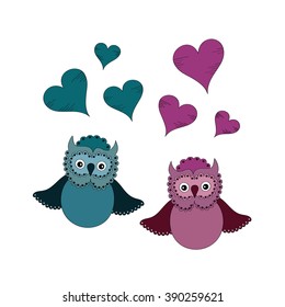 Owls couple in love vector illustration