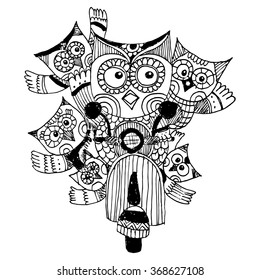 Owls Doodle on Motorcycle Vector