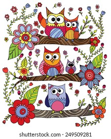 Owls Doodle Vector