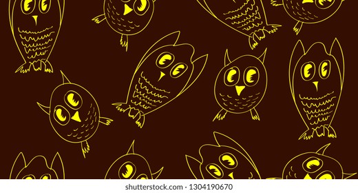 Owls. Drawn abstract owls. Seamless pattern of drawn owls. Vector graphics