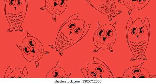 Owls. Drawn abstract owls. Seamless pattern of drawn owls. Vector graphics