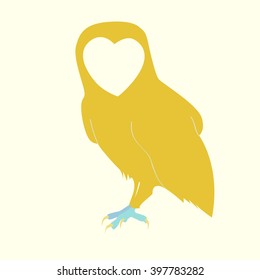 Owls face heart. Cute romance bird with heart face.
