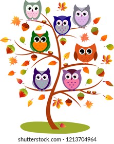Owls Fall Tree Vector
