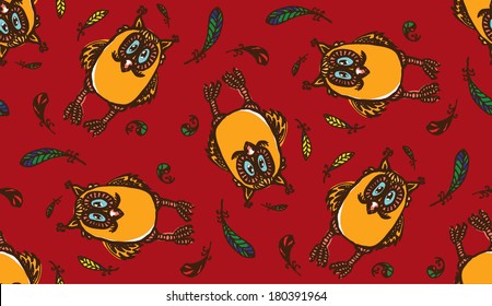 Owls and feathers pattern