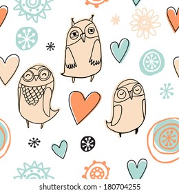 owls and flowers pattern
