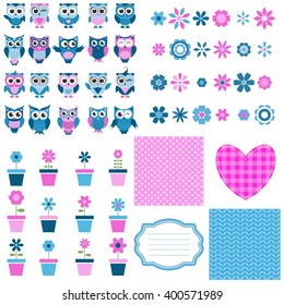 owls and flowers set