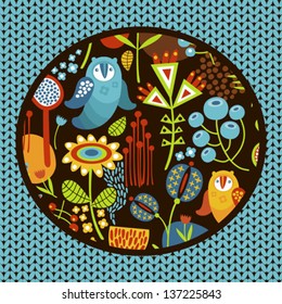 Owls and flowers. Vector illustration.