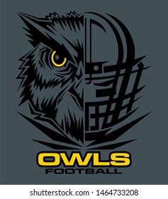 owls football team design with half mascot and helmet for school, college or league