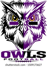 owls football team design with mascot and laces for school, college or league