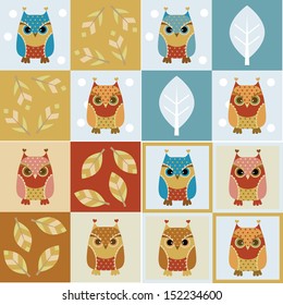 Owls - four seamless backgrounds on different layers