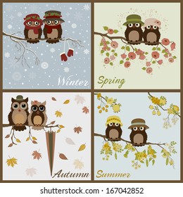 Owls in four seasons- spring, summer, autumn, winter