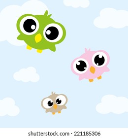 Owls happy  to flying in blue sky   