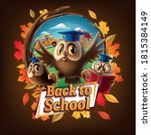 OWLS WITH HAT FROM DIPLOMA AT SCHOOL IN AUTUMN