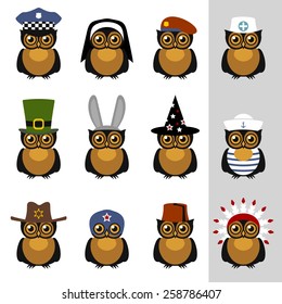 Owls with hats and caps